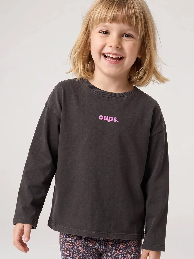 Vertbaudet Shirt mit Schriftzug Mädchen BASIC, Anthrazit, – Produktbild 4 von 4