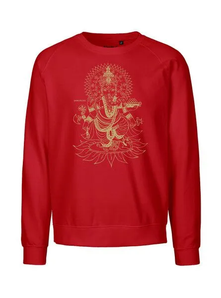 Peaces.bio - handbedruckte Biomode Peaces.bio - handbedruckte Biomode Bio Damen-Sweatshirt Loose Fit Ganesha, Rot, – Produktbild 1 von 2
