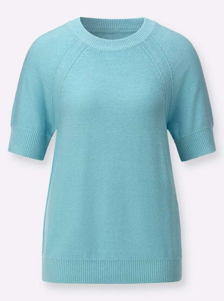 Witt Witt Strickpullover Kurzarm-Pullover Kurzarm Links-Strick, Blau, – Produktbild 4 von 5