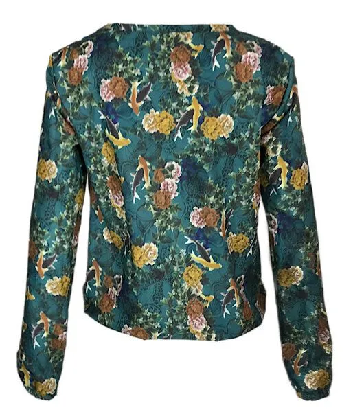 FORMAT FORMAT LIZZ Langarmbluse, Petrol print (fish & flowers), – Produktbild 1 von 2
