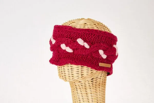 short'n'pietz short'n'pietz Schurwollstirnband zweifarbig mit Zopfmuster, handgestrickt, Beere hellrosa, – Produktbild 1 von 1