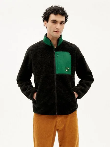 thinking mu thinking mu Teddy Jacke - Lewis Sweatshirt - aus recyceltem Polyester, Black (schwarz), – Produktbild 2 von 4