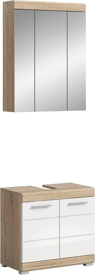 welltime Badmöbel-Set SIENA, 2 tlg., bestehend aus: Waschbeckenunterschrank, Spiegelschrank, (Set, 2-St., TOPSELLER), in verschiedenen Farben erhältlich, Badmöbel, Kombination, Badezimmer, Weiß, – Produktbild 2 von 3