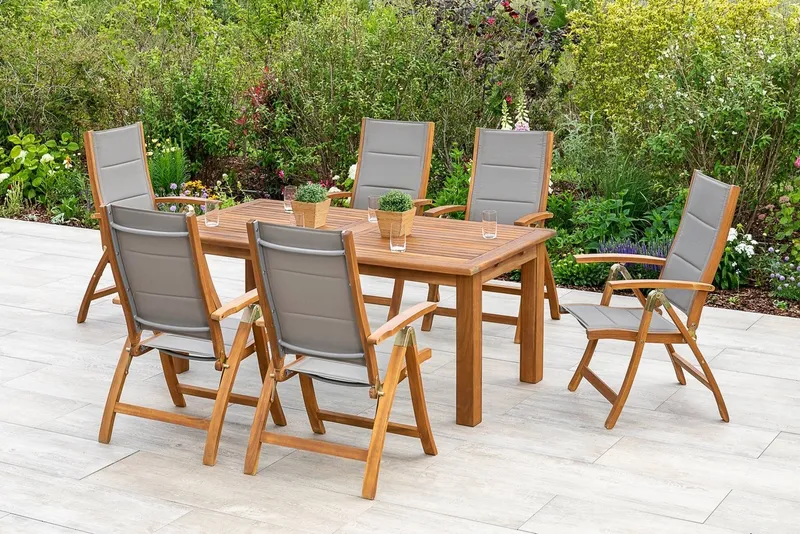 Merxx Merxx Garten-Essgruppe Acapulco, (7-tlg), 6 Stühle mit ausziehbarem Tisch, Braun|grau, – Produktbild 2 von 3