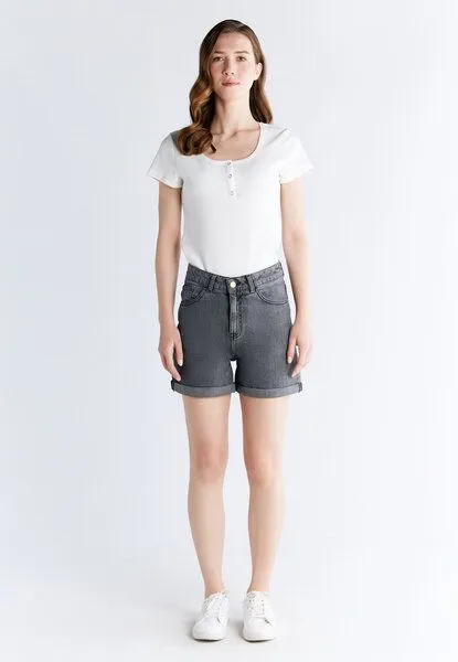 Evermind Evermind Women's Mom Shorts-WN3010, Iron gray, – Produktbild 3 von 5