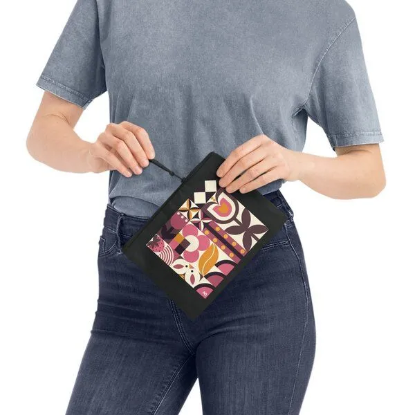 PepMelon Frühling Bauhaus Federtasche kleine Tasche Recycelte Baumwolle und Polyester, Schwarz, – Produktbild 3 von 3