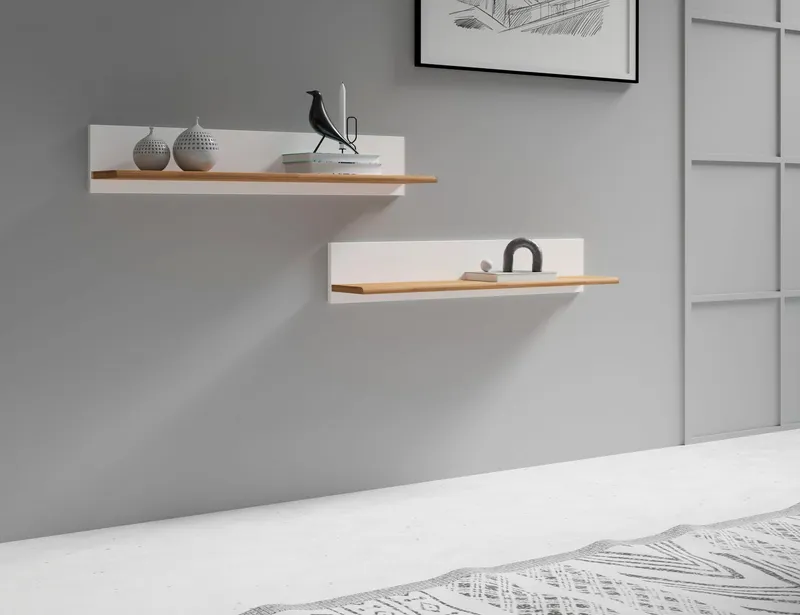 OTTO home Wandregal Ribe,2er Set,teilmassiv mit massiver Ablagefläche, Breite: je 90 cm, Set 2-tlg., Ablageflächen in Massivholz, Weiß, – Produktbild 1 von 3