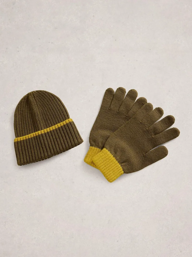 White Stuff Herrenmütze und Handschuhe im Geschenkset - Einheitsgröße, Khakigrün, – Produktbild 3 von 4