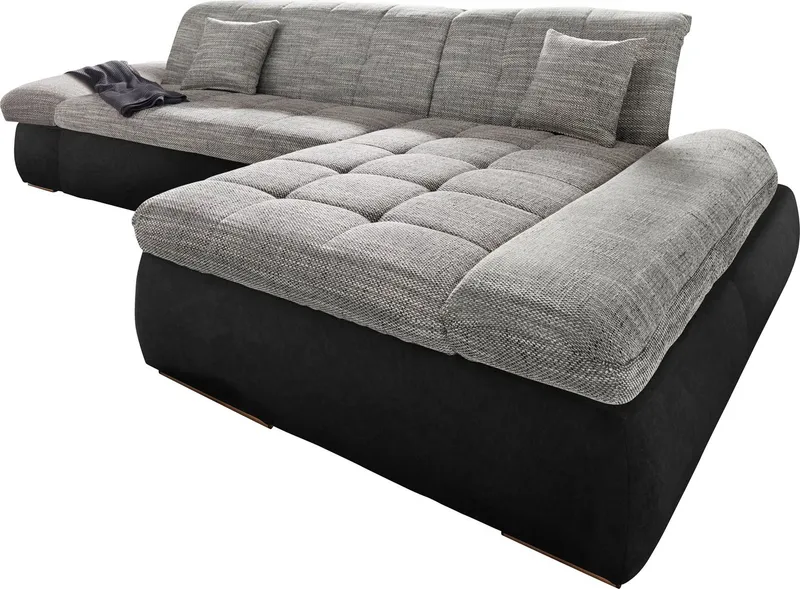DOMO collection Ecksofa PB MORIC wahlweise mit Bettfunktion + Armteilverstellung, L-Form, im XXL-Format, B/T/H:300/172/80 cm, feine Steppung, Grau|schwarz, – Produktbild 2 von 8