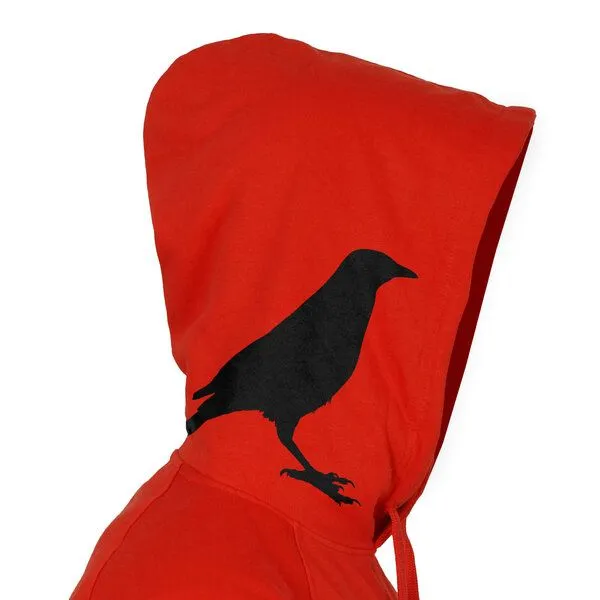 HANDGEDRUCKT HANDGEDRUCKT "Rabenflüsterer" Männer Hoody aus reiner Biobaumwolle (kbA), Rot, – Produktbild 1 von 3