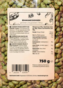 KoRo Geröstete und gesalzene Edamame Bohnen 750 g – Produktbild 1 von 1