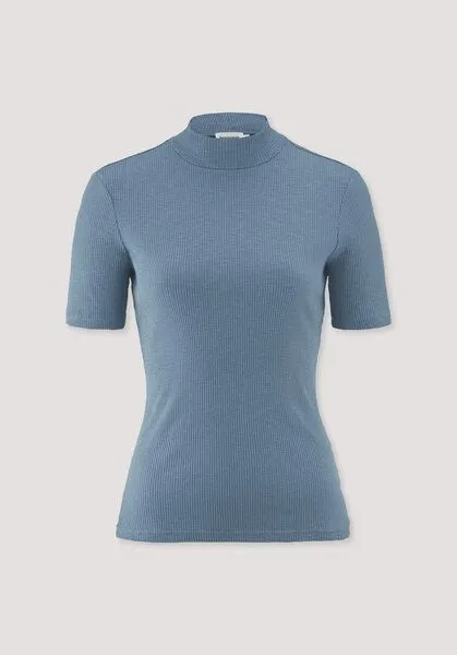 hessnatur hessnatur Mock-Neck Shirt Slim aus Bio-Baumwolle, Kristallblau, – Produktbild 4 von 4