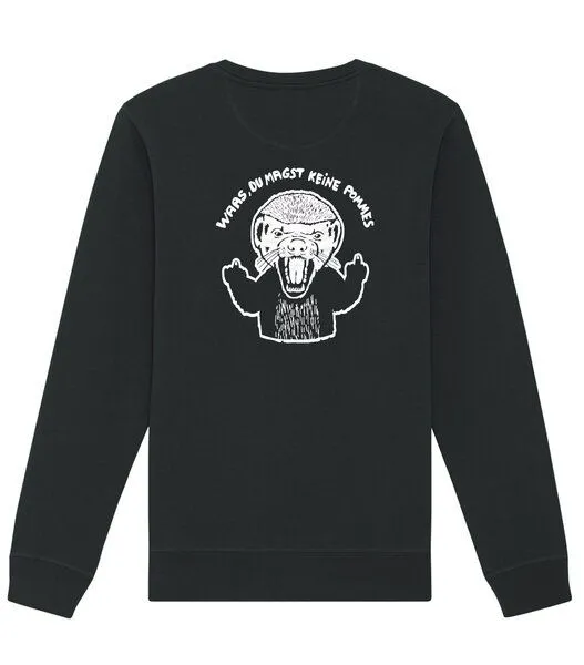päfjes päfjes Pommes / Honigdachs liebt Pommes Frites - Fair Wear Unisex Sweater - 280, Schwarz, – Produktbild 4 von 4