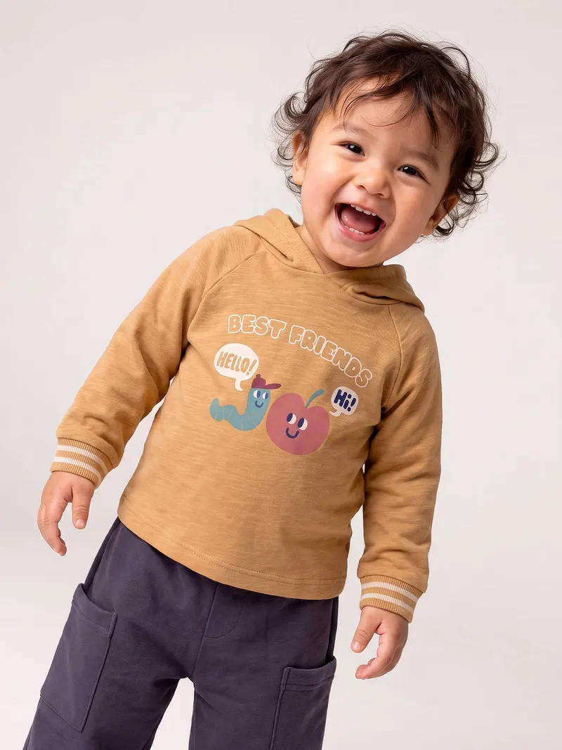 Vertbaudet Baby Shirt mit Kapuze & Print 100% Bio-Baumwolle GOTS-zertifiziert ocker, Ocker, – Produktbild 2 von 4