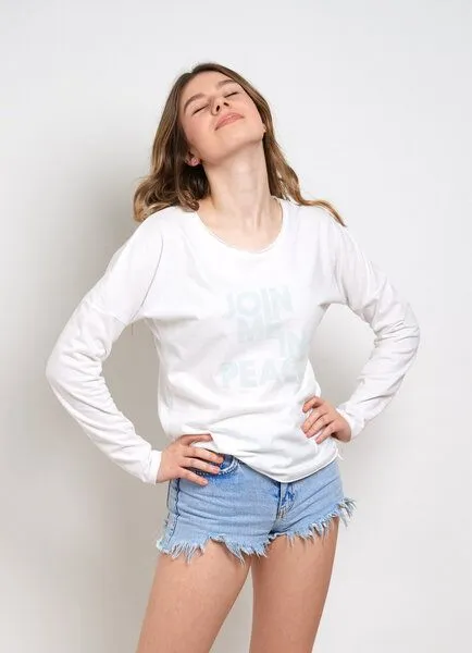 SPARKLES OF LIGHT SPARKLES OF LIGHT Yoga Shirt | JOIN ME IN PEACE, Weiss, – Produktbild 1 von 2