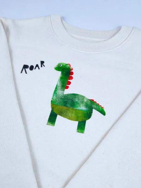 MelaDi Meladi Kinder Sweater aus Biobaumwolle - Dino auf Natural Raw, Natural white, – Produktbild 4 von 5