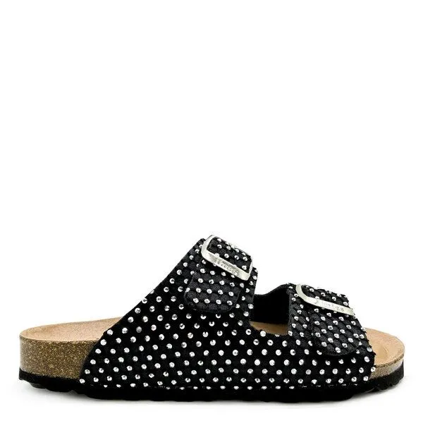 thies Vegane "thies ® Rec Sparkle Sandal" mit funkelnden Strasssteinen, Black strass (schwarz), – Produktbild 1 von 4