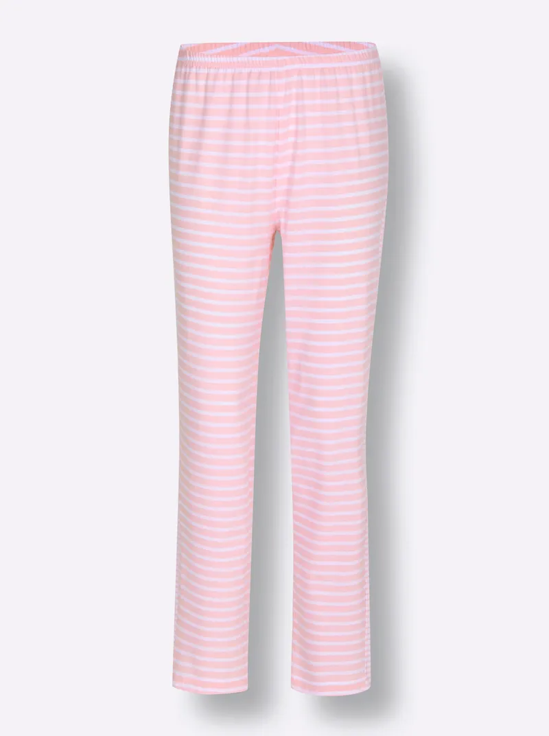 wäschepur Schlafanzug-Hose rosé-weiß-geringelt, Rosé-weiß-geringelt, – Produktbild 1 von 2