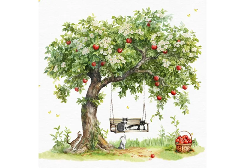 ti-flair Papierserviette, Servietten Papier 33x33cm 3-lag Apfelbaum & Katzen Landhausstil 20 Stk, Grün, – Produktbild 1 von 1