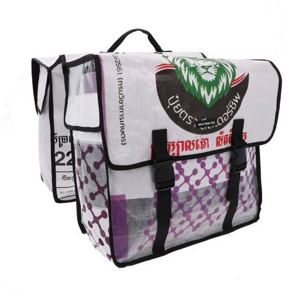 MoreThanHip MoreThanHip Doppelte Fahrradtasche aus recycelten Zement- oder Fischfuttersäcken - Mumba, Weis - löwe, – Produktbild 3 von 4
