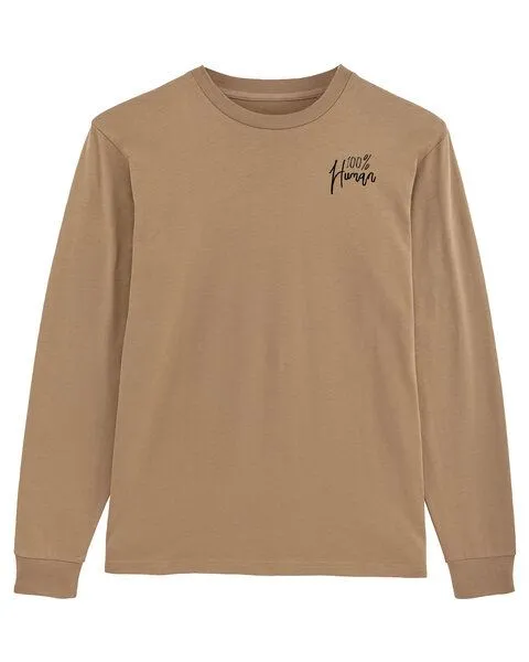 Human Family Human Family Bio Herren Langarmshirt "Hold Over - 100% Human", Camel, – Produktbild 1 von 4