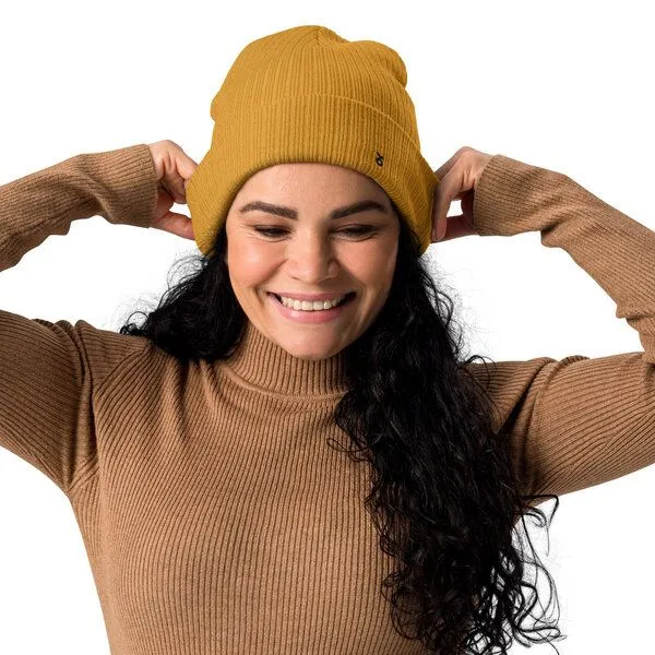 Rippenmütze aus Bio-Baumwolle Unisex - PepMelon schwarzes Logo, Mustard (gelb), – Produktbild 3 von 4