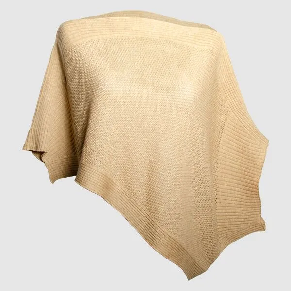 LANARTO slow fashion LANARTO slow fashion Poncho Cape aus mulesingfreier Merinowolle in edlen Farben, Sand, – Produktbild 1 von 3