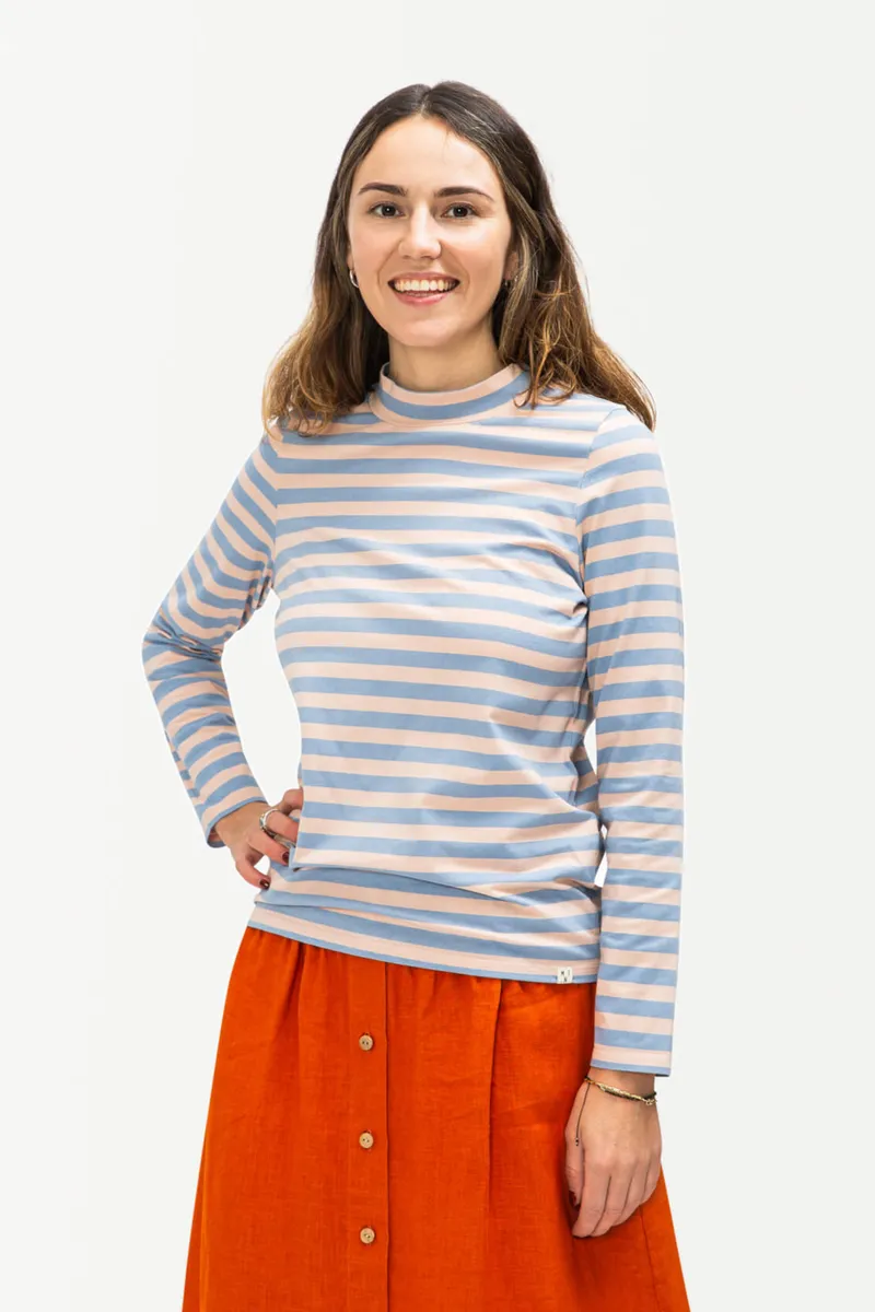 MATONA MATONA Damen vegan Kragenloses Langarmshirt Rose Pink & Blau, Hellblau, – Produktbild 2 von 2