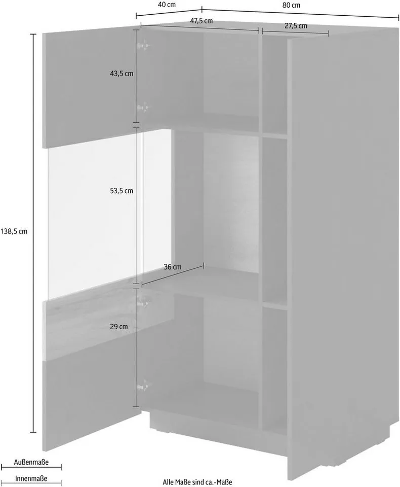 OTTO home Vitrine SILKE Höhe 138,5 cm, Weiß, – Produktbild 4 von 5