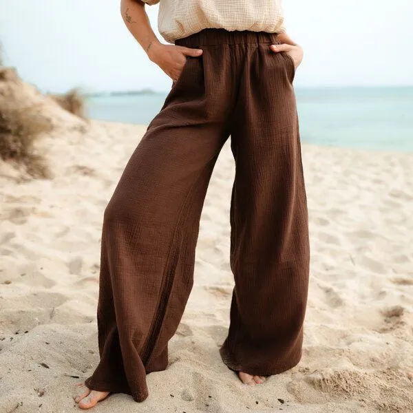 NORDLICHT NORDLICHT Damen Musselin Palazzo Hose aus Bio-Baumwolle NILLA, Braun, – Produktbild 1 von 4