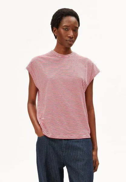 ARMEDANGELS ARMEDANGELS SLUB JERSEY STRIPE Damen T-Shirt aus Bio-Baumwolle, Pink mist-mars red, – Produktbild 1 von 4