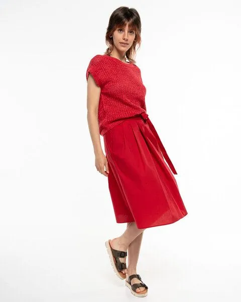 Alma & Lovis Alma & Lovis Elegant-sportiver Midi-Rock aus Organic Cotton | Popeline Skirt, Tango (rot), – Produktbild 3 von 4