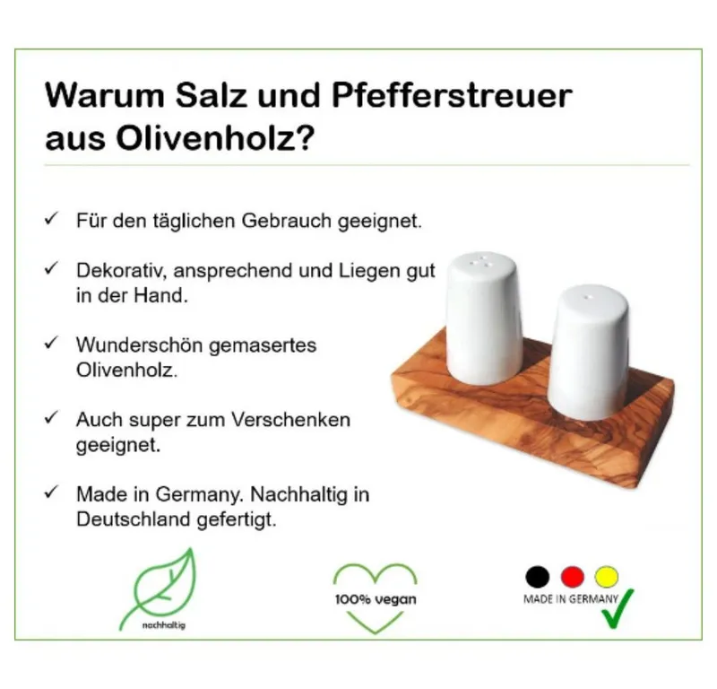 Olivenholz erleben Olivenholz erleben Salz- / Pfefferstreuer Salz- und Pfefferstreuer ALBERT als Set auf Olivenholz-Sockel, (1x Salz und 1x Pfefferstreuer und Sockel, 3-tlg), antibakterielle Wirkung, nachfüllbar, Lieferung ohne Gewürze, Braun, – Produktbild 4 von 5