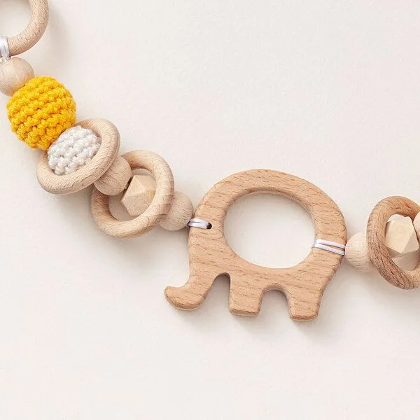 NoniKids Berlin NoniKids Berlin Kinderwagenkette Holz *Elefant* 4 Farben | Bio Baumwolle, Gelb | weiss, – Produktbild 3 von 4