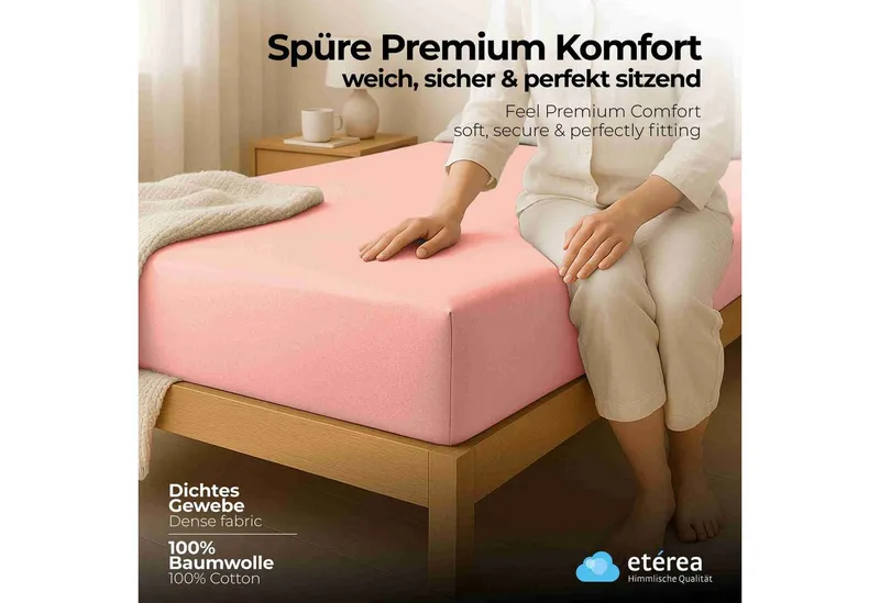 etérea Himmlische Qualität Spannbettlaken etérea Comfort Jersey 2er Set Spannbettlaken, Jersey, Gummizug: rundum, (2 Stück), Rosa, – Produktbild 2 von 8