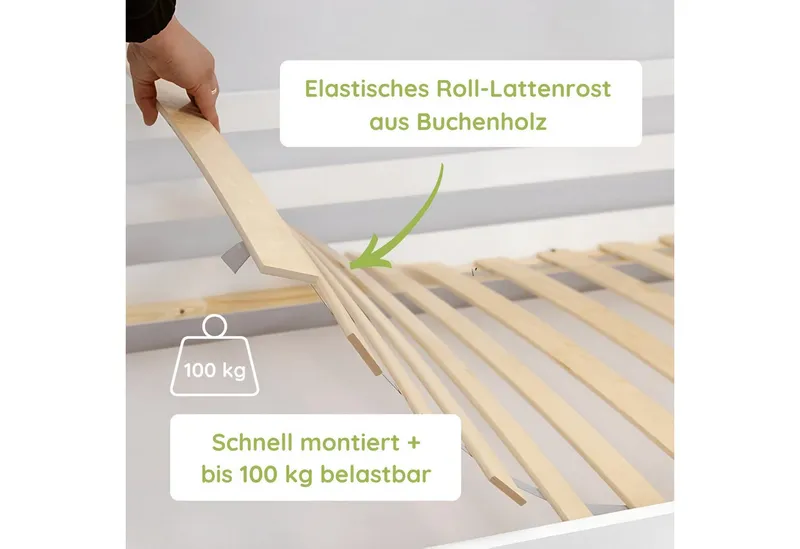 Kids Collective Etagenbett Hochbett Stockbett Kinderbett 90x200 cm Rausfallschutz & Lattenrost, Bett für Mädchen & Jungen 90x200 cm massives Kiefernholz, Weiß, – Produktbild 4 von 5