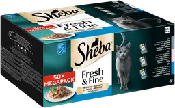 Sheba Sheba Portionsbeutel Multipack Fresh & Fine in Sauce mit Lachs, mit Thunfisch, mit Kabeljau (MSC) 50x50g – Produktbild 1 von 1