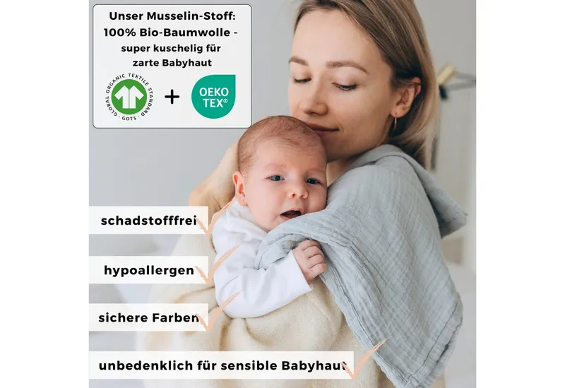 furora BABY furora BABY Spucktuch Baby Mulltücher Sets (Bio-Musselin: super soft) 80x80cm oder 25x25cm, Sehr weich, Beige|grün, – Produktbild 4 von 5