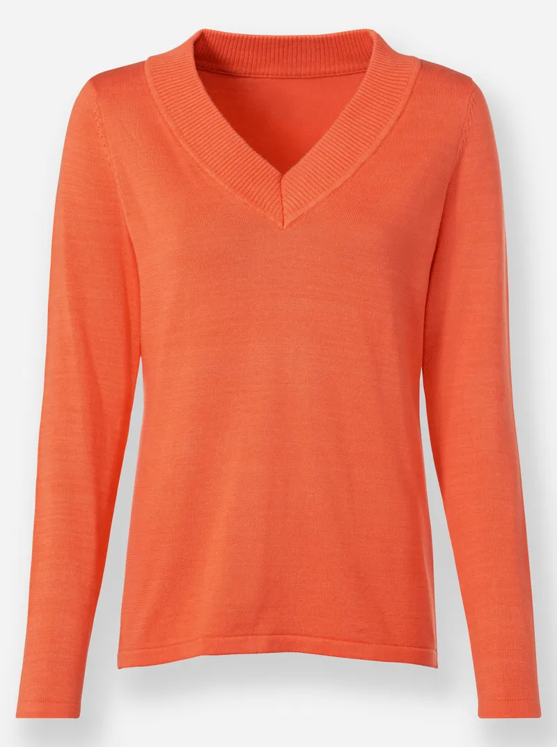 heine V-Ausschnitt-Pullover orange, Orange, – Produktbild 1 von 2