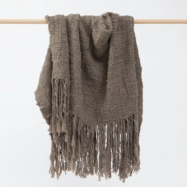 By Native By Native Wolldecke "Sueño" aus Merninoschurwolle, handgewebt, Grau-braun, – Produktbild 1 von 3