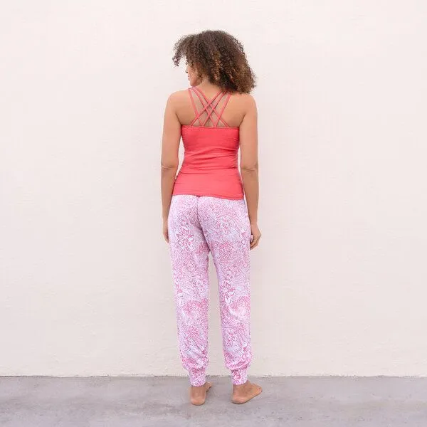 Jaya Jaya ANANDA ROSEBIRD & FLOWERS - Damen - Sommerhose für Yoga und Freizeit, Hawaiired/rot, – Produktbild 2 von 3