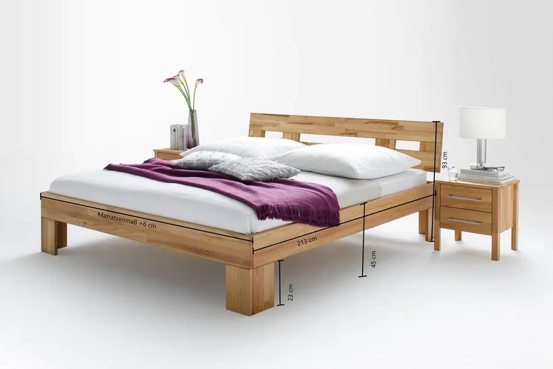 Home affaire Massivholzbett Modesty I Bett mit robustem Fußgestell in Winkelform (hohe Belastbarkeit: 200kg je Seite), aus massiver Kernbuche, FSC-zertifiziert, viele Breiten zur Auswahl, Beige, – Produktbild 1 von 5