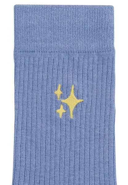 MELA MELA Gerippte Socken Stickerei 1 Paar aus 100% Bio-Baumwolle, Forgetmenot / stars, – Produktbild 2 von 3