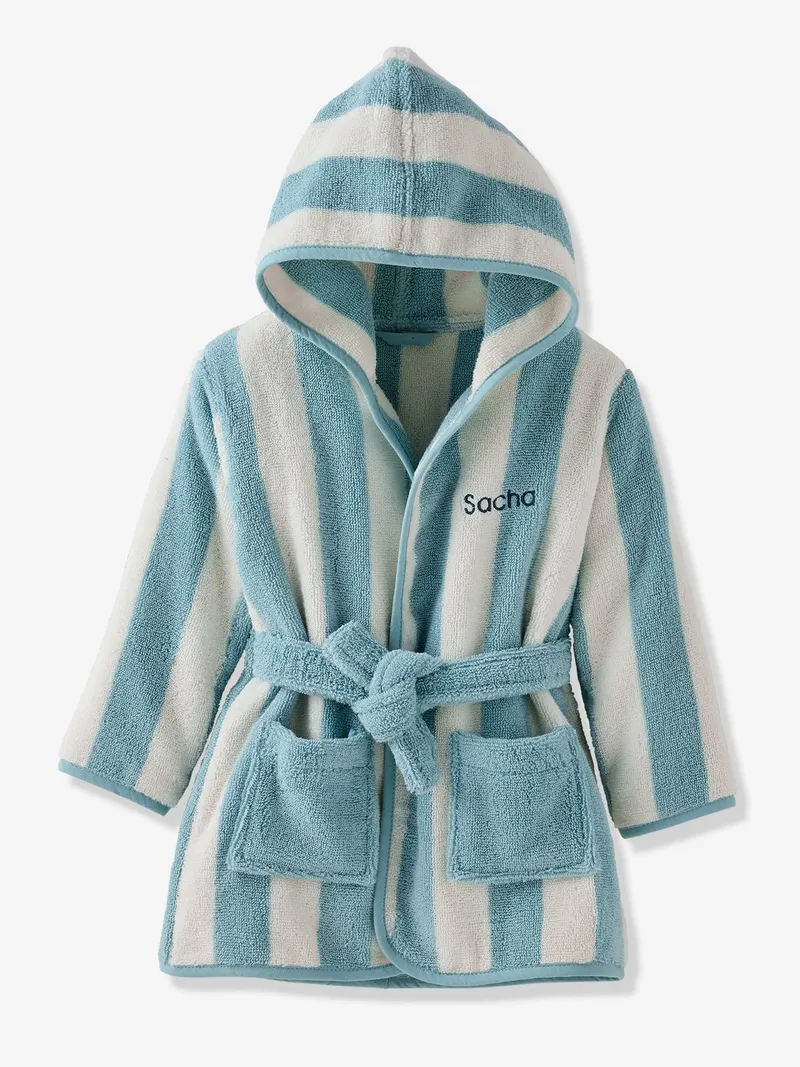 Vertbaudet Kinder Bademantel STRANDKORB Capsule FAMILY, Blau gestreift, – Produktbild 1 von 3