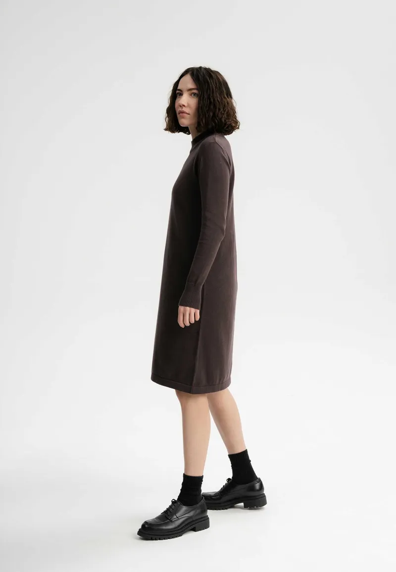 MELA MELA Damen vegan Kleid Feinstrick Basic Harleen Dunkelbraun, Dunkelbraun, – Produktbild 1 von 2