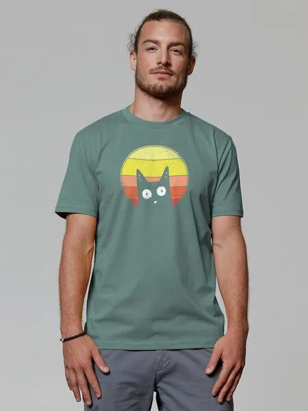 watapparel watapparel T-Shirt Unisex Sunset Cat, Green bay, – Produktbild 2 von 3
