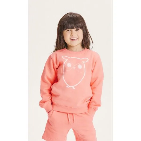 KnowledgeCotton Apparel KnowledgeCotton Apparel KnowledgeCotton Kinder Sweatshirt Owl reine Bio-Baumwolle, Rosa (coral pink), – Produktbild 1 von 3