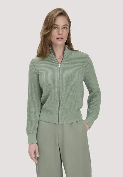 hessnatur hessnatur Strick Jacke Regular aus reiner Bio-Baumwolle, Mattgrün, – Produktbild 1 von 4