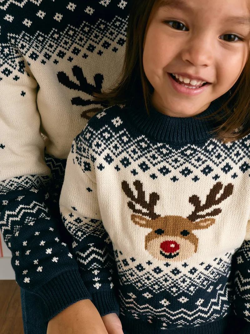 Vertbaudet Vertbaudet Kinder Pullover RENTIER Family Weihnachts-Capsule, Marine, – Produktbild 3 von 4