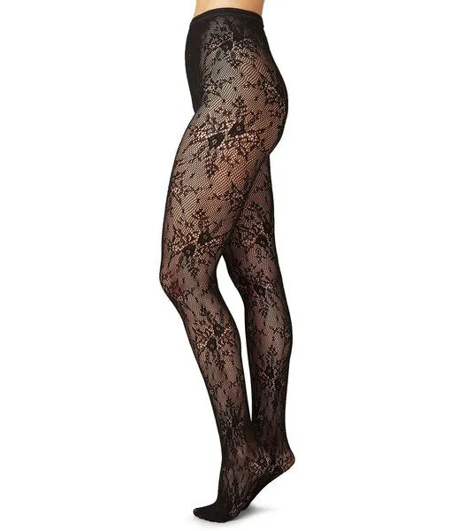 Swedish Stockings Swedish Stockings Spitzenstrumpfhose Rosa aus ECONYL®-Nylon, Schwarz, – Produktbild 2 von 4